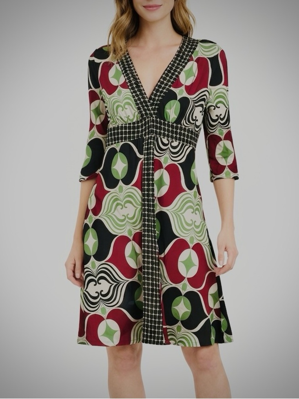 Vintage Y2K Enfocus Studio Abstract Print Empire Waist Knit Dress Size 8